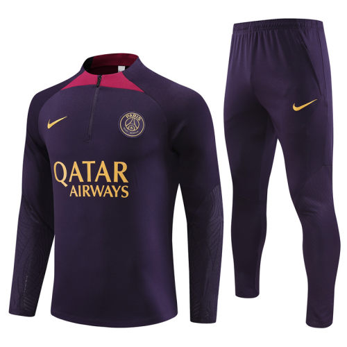 adult Paris Saint-Germain F.C.2023-2024 Mens Soccer Jersey Quick Dry Casual long Sleeve trousers suit purple