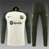 adult FC Barcelona 2023-2024 Mens Soccer Jersey Quick Dry Casual long Sleeve trousers suit white Green