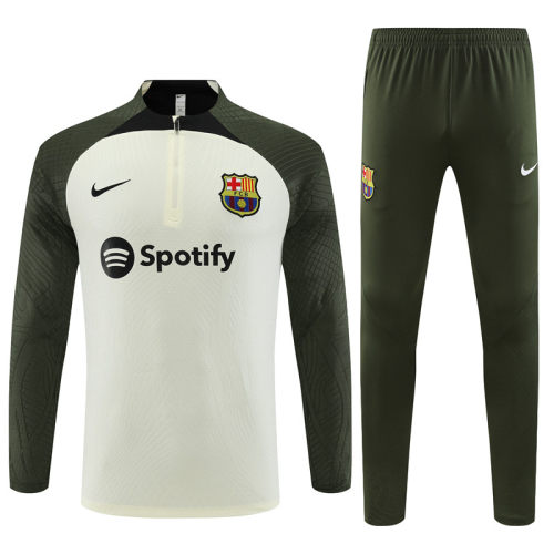 adult FC Barcelona 2023-2024 Mens Soccer Jersey Quick Dry Casual long Sleeve trousers suit white Green