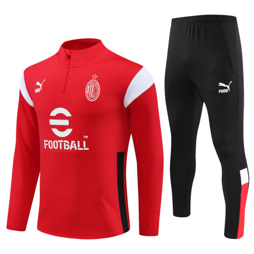 adult Associazione Calcio Milan 2023-2024 Mens Soccer Jersey Quick Dry Casual long Sleeve trousers suit red