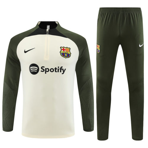 adult FC Barcelona 2023-2024 Mens Soccer Jersey Quick Dry Casual long Sleeve trousers suit white Green