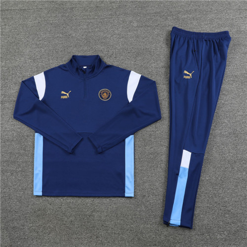 adult Manchester City F.C. 2023-2024 Mens Soccer Jersey Quick Dry Casual long Sleeve trousers suit blue