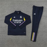 adult Real Madrid CF 2023-2024 Mens Soccer Jersey Quick Dry Casual long Sleeve trousers suit dark blue