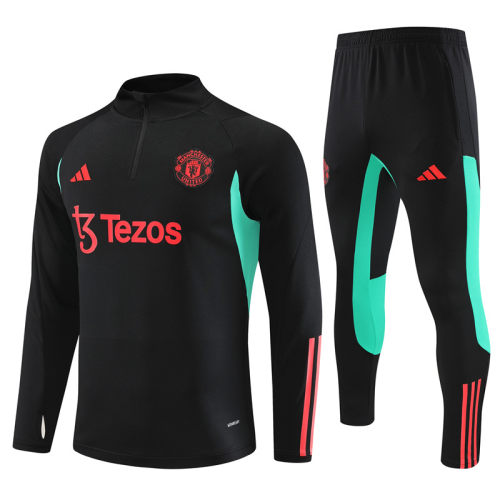adult Manchester United F.C.2023-2024 Mens Soccer Jersey Quick Dry Casual long Sleeve trousers suit black
