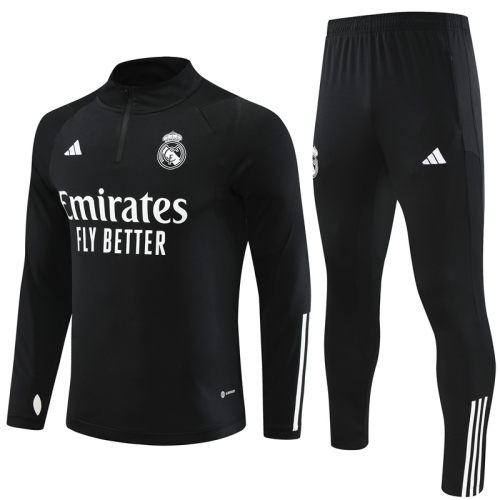 adult Real Madrid CF 2023-2024 Mens Soccer Jersey Quick Dry Casual long Sleeve trousers suit Black