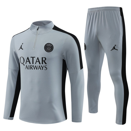 adult Paris Saint-Germain F.C.2023-2024 Mens Soccer Jersey Quick Dry Casual long Sleeve trousers suit light gray