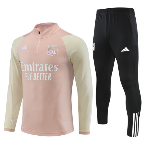 adult Olympique Lyonnais 2023-2024 Mens Soccer Jersey Quick Dry Casual long Sleeve trousers suit pink
