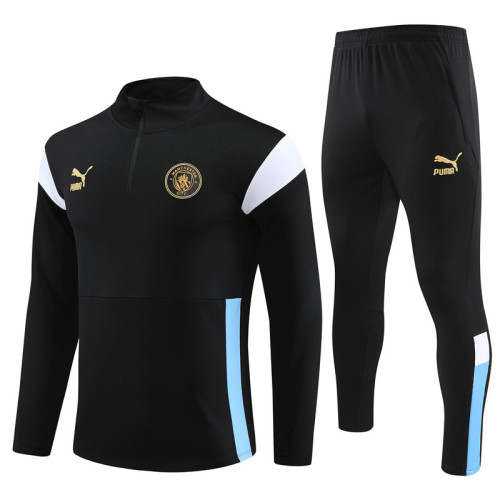 adult Manchester City F.C. 2023-2024 Mens Soccer Jersey Quick Dry Casual long Sleeve trousers suit black