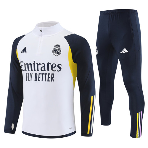 adult Real Madrid CF 2023-2024 Mens Soccer Jersey Quick Dry Casual long Sleeve trousers suit White