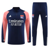 adult Olympique Lyonnais 2023-2024 Mens Soccer Jersey Quick Dry Casual long Sleeve trousers suit blue