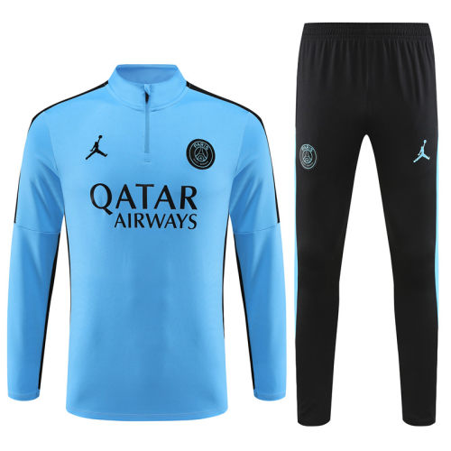 adult Paris Saint-Germain F.C.2023-2024 Mens Soccer Jersey Quick Dry Casual long Sleeve trousers suit blue