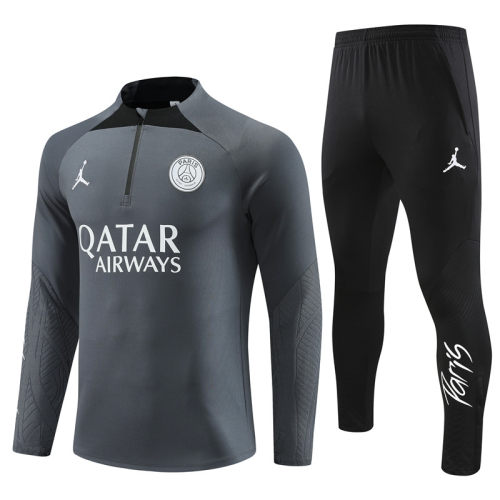 adult Paris Saint-Germain F.C.2023-2024 Mens Soccer Jersey Quick Dry Casual long Sleeve trousers suit dark grey