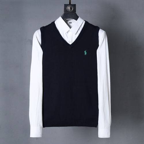 Men's casual embroidery Long sleeve Sweater vest  Royal Blue Green 6003