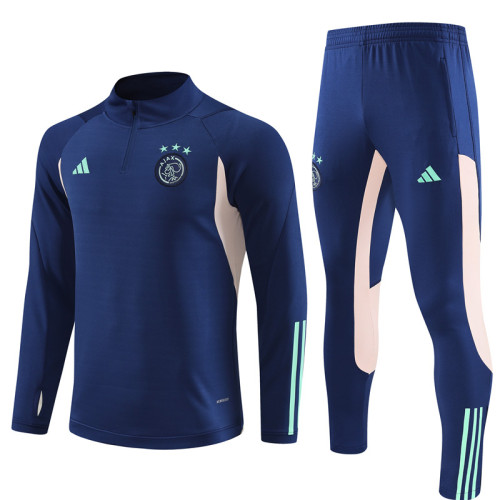 adult AFC Ajax 2023-2024 Mens Soccer Jersey Quick Dry Casual long Sleeve trousers suit blue