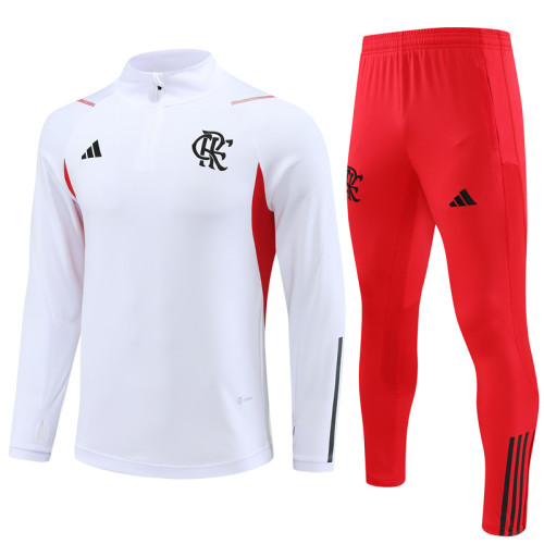 adult Clube de Regatas do Flamengo 2023-2024 Mens Soccer Jersey Quick Dry Casual long Sleeve trousers suit white