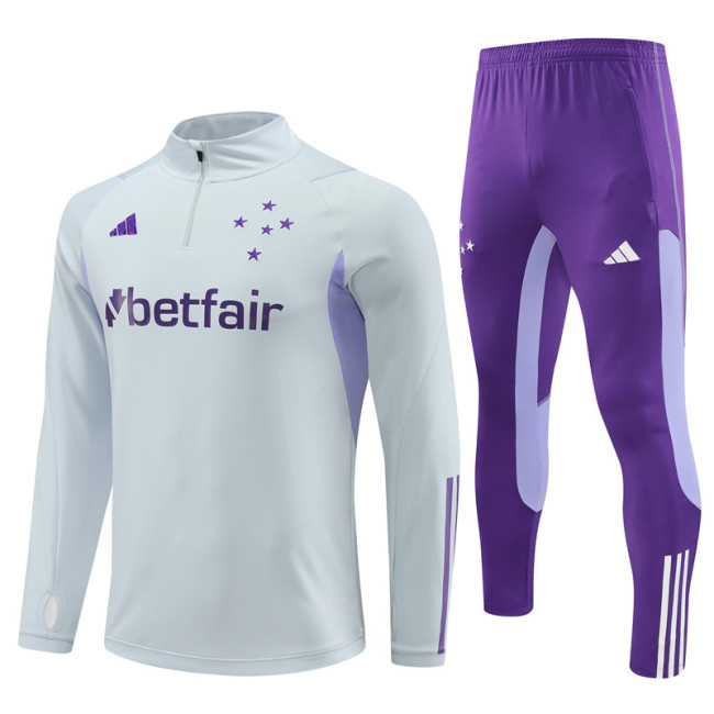 adult Cruzeiro Esporte Clube 2023-2024 Mens Soccer Jersey Quick Dry Casual long Sleeve trousers suit Grey Purple