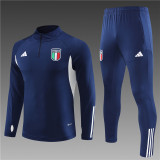adult Italy national football team 2023-2024 Mens Soccer Jersey Quick Dry Casual long Sleeve trousers suit blue