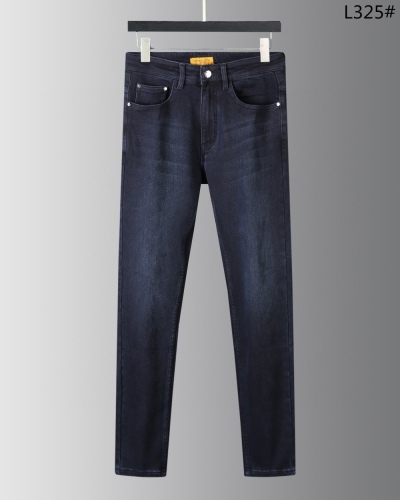 Men's Casual Stretch Plush denim pants dark blue 325