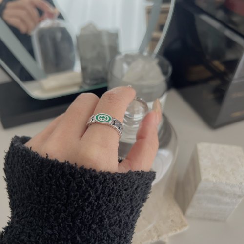 Original 1:1 925 Silver Interlocking Double G Silver Ring  Jewelry 6mm R0077