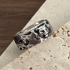 925 silver Double G Tiger Head SILVER RING  jewelry (thickness 10mm )R0014