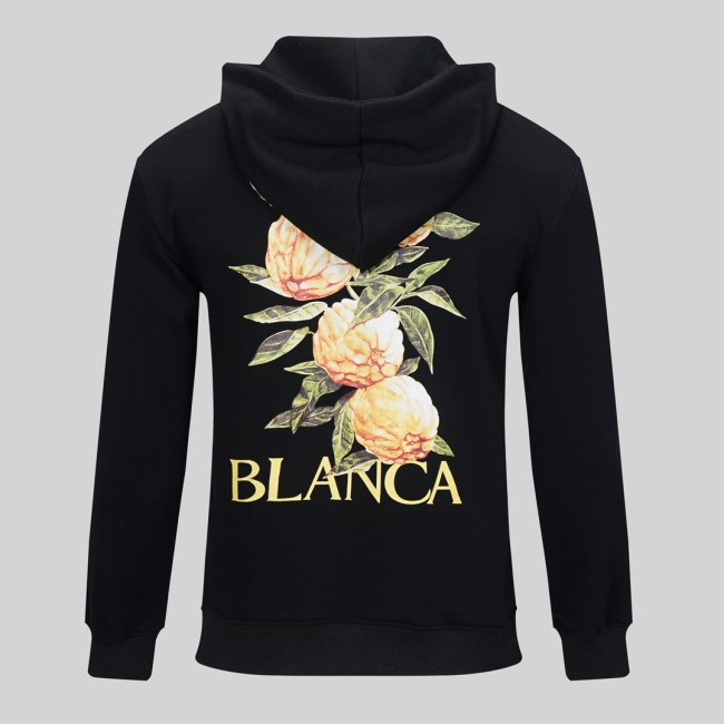 Men's casual Cotton fruit Print Long sleeve hoodies black C559
