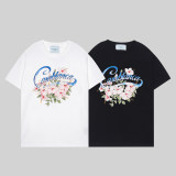 23SS adult Cotton casual flower Print short sleeved Crewneck t shirt Tees Clothing oversized black G1042