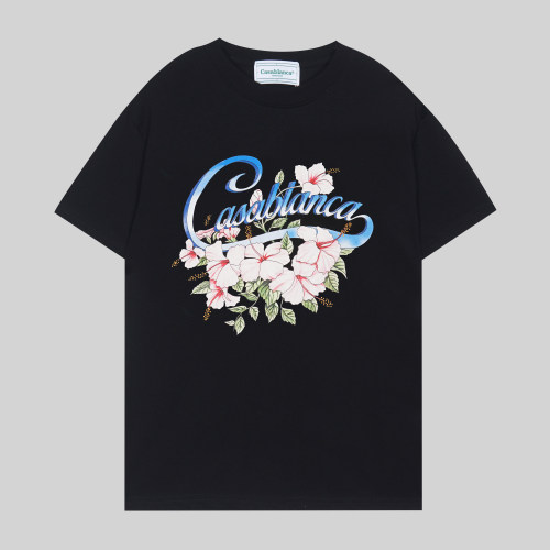 23SS adult Cotton casual flower Print short sleeved Crewneck t shirt Tees Clothing oversized black G1042