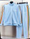 Men's casual Cotton Print Long sleeve Jacket set blue 6002