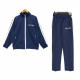Men's casual Cotton Print Long sleeve Jacket set dark blue 6001