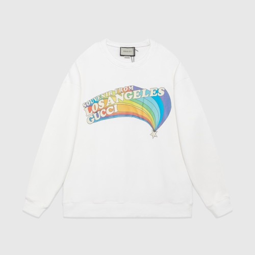 Men's casual Cotton rainbow Print Long sleeve Sweater white