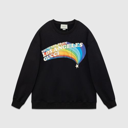 Men's casual Cotton rainbow Print Long sleeve Sweater black