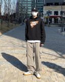 Men's casual Cotton Alphabet Print Long sleeve hoodies black