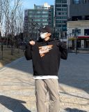 Men's casual Cotton Alphabet Print Long sleeve hoodies black