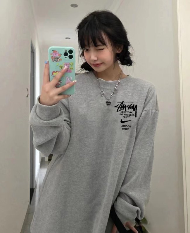 unisex casual Cotton Alphabet Print Long sleeve Sweater grey