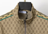 Men's casual Cotton  jacquard Long sleeve Jacket Tracksuit Set brown KK-38029