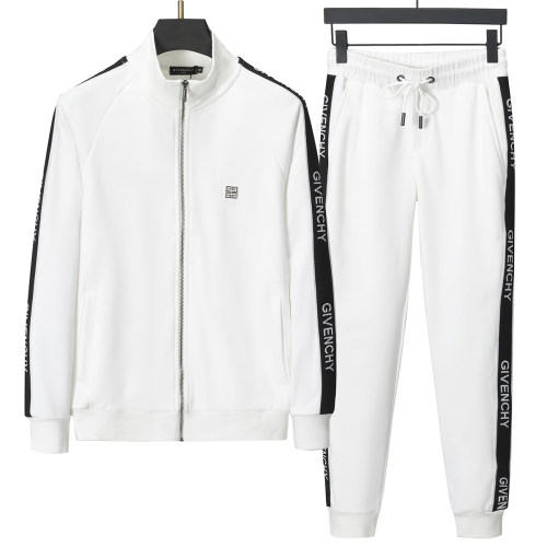 Men's casual Cotton  jacquard Long sleeve Jacket Tracksuit Set white KK-38023