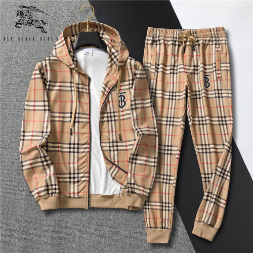 Men's casual Cotton jacquard Long sleeve zipper Hooded Jacket Tracksuit set light brown KK-13104