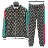 Men's casual Cotton jacquard Long sleeve Jacket Tracksuit Set black KK-38030