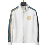 Men's casual Cotton embroidery Long sleeve Jacket Set Tracksuit white KK-38007