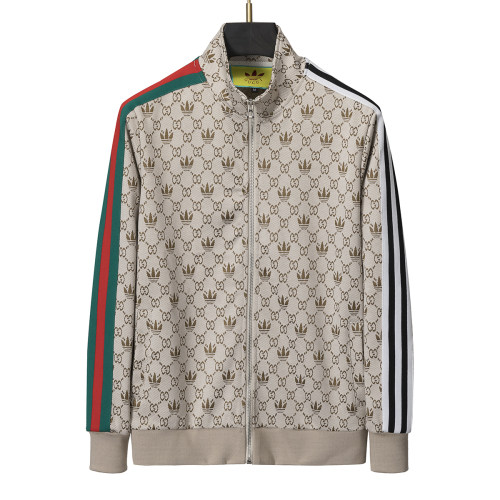Men's casual Cotton jacquard Long sleeve Jacket Tracksuit Set apricot KK-38042