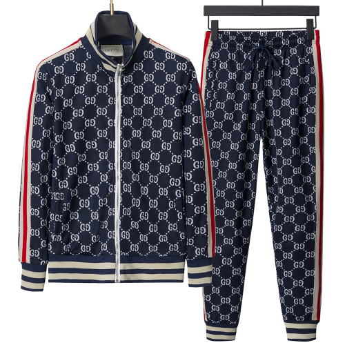 Men's casual Cotton jacquard Long sleeve Jacket Tracksuit Set royal blue KK-G1001