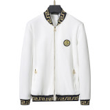 Men's casual Cotton jacquard Long sleeve Jacket Tracksuit Set white KK-38008