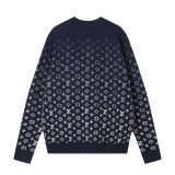 unisex casual Cotton jacquard Long sleeve round neck Sweater dark blue 33801-2