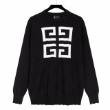 Men's casual Cotton Alphabet jacquard Long sleeve round neck wool Sweater black 4123