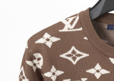Men's casual Cotton jacquard Long sleeve round neck Sweater brown 3036