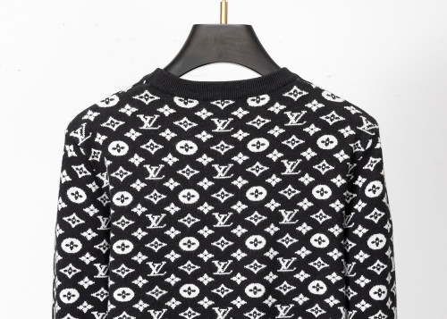 Men's casual Cotton jacquard Long sleeve round neck Sweater black 3036