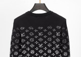 Men's casual Cotton jacquard Long sleeve round neck Sweater black 3002