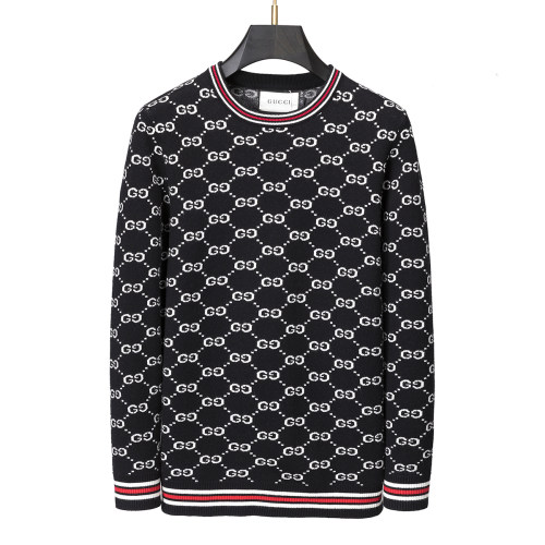 Men's casual Cotton jacquard Long sleeve round neck Sweater black 3007