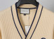 Men's casual Cotton jacquard Long sleeve Cardigan Sweater apricot 3023