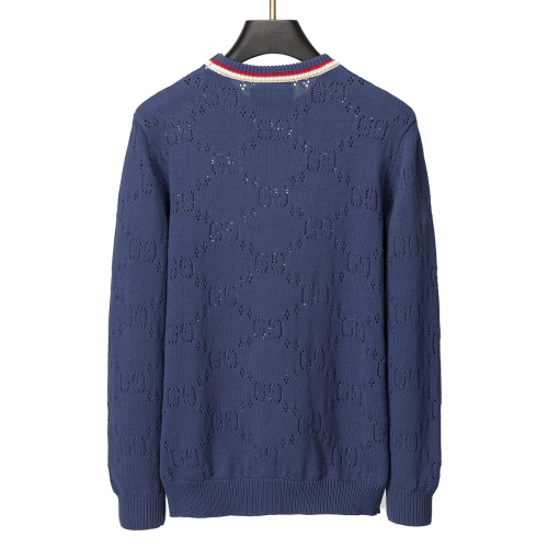 Men's casual Cotton jacquard Long sleeve round neck Sweater blue 3027